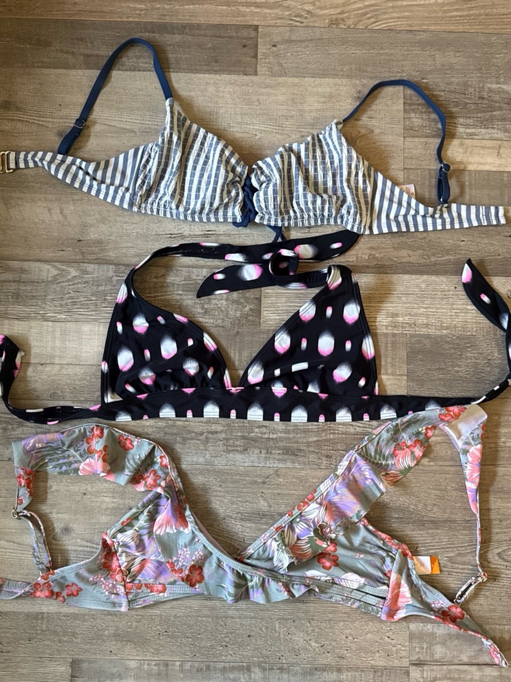 Mixed Bikini Tops Trio - Striped, Polka Dot & Floral size M